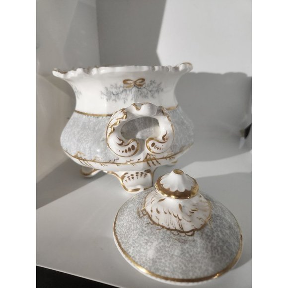 Unmarked porcelain Candy Dish*Compote with Lid*24K gold paint*c1940-50s? - Picture 7 of 9